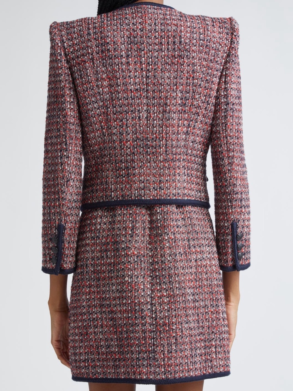 Veronica Beard Red, Navy & White Tweed Cropped Blazer - Picture 4 of 10